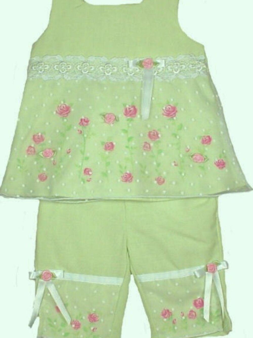 Youngland - Baby Girls' Spring Green Rose Pant Set